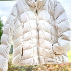 Eddie Bauer White Puffer 80% down Jacket Women’s XL Warm, chic,Vintage $drop $32